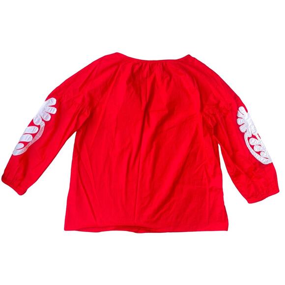 J.CREW Red Peasant Top Floral Appliqué Tassel Tie Boho Blouse - XS - Picture 3 of 15